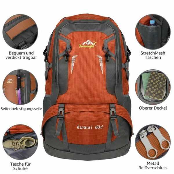 7Magic Hochtourenrucksack Trekkingrucksack 60L XXL Trekking-Rucksack Reiserucksack für Camping, Wanderrucksack, Unisex, Wasserdicht