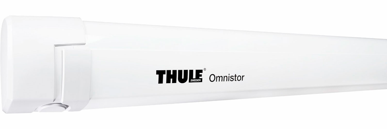 Thule Omnistor 5200 Dachmarkise mit Motor Gehäusefarbe Weiß Tuchfarbe Mystic Grau 4 m