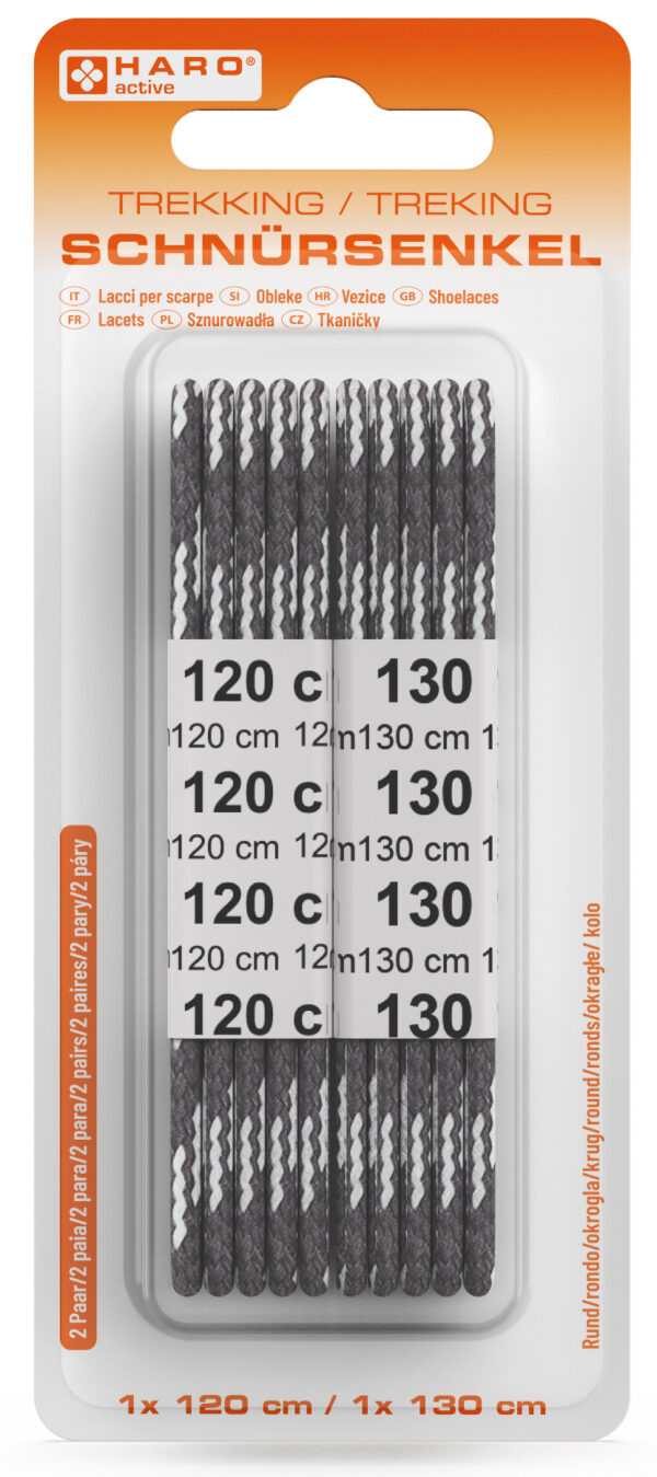 HARO Trekking-Schnürsenkel, rund, 1200/1300 mm, grau/weiß