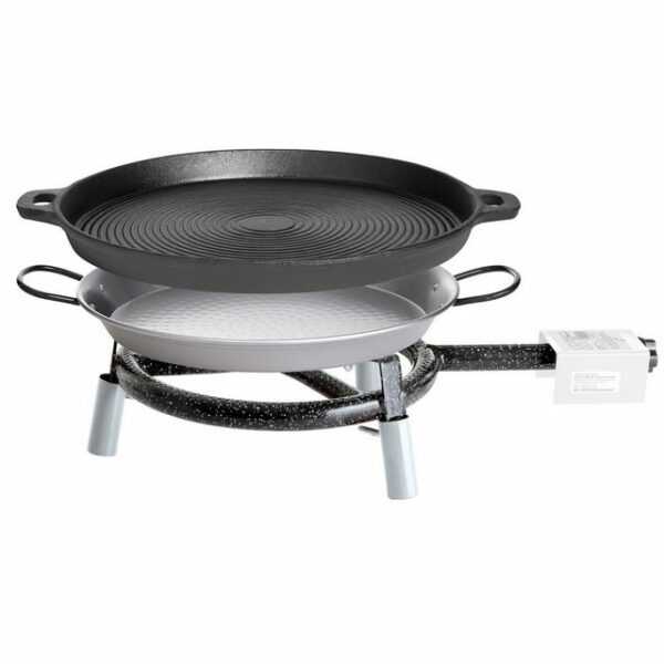 PAELLA WORLD Camping-Gasgrill Trekking Line Set, Vollausstattung, inkl. Gusseisenpfanne, Paella-Pfanne und Backhaube