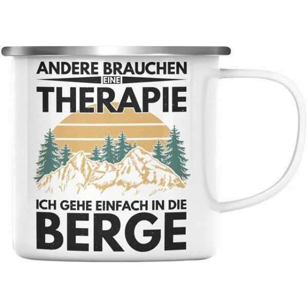 Trendation Thermotasse Trendation - Berge Emaille Tasse Geschenk Therapie Lustig Spruch Wandern Klettern Trekking