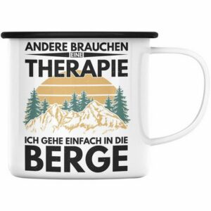 Trendation Thermotasse Trendation - Berge Emaille Tasse Geschenk Therapie Lustig Spruch Wandern Klettern Trekking