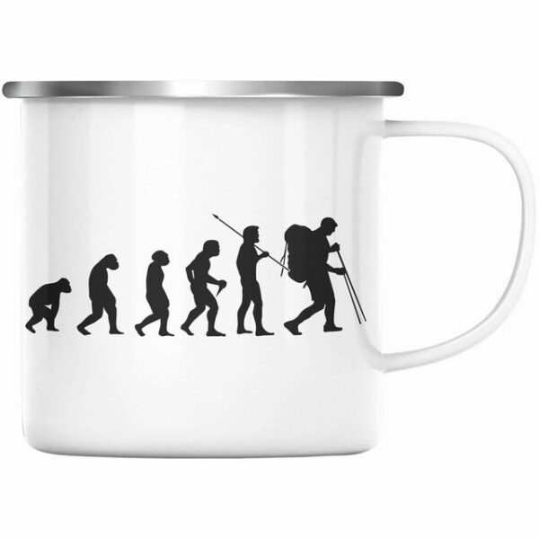 Trendation Thermotasse Trendation - Wandern Wanderer Geschenk Emaille Tasse Trekking Berge Evolution Geschenkidee für Wanderung Östereich