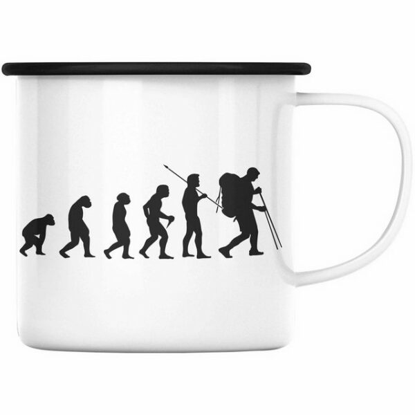 Trendation Thermotasse Trendation - Wandern Wanderer Geschenk Emaille Tasse Trekking Berge Evolution Geschenkidee für Wanderung Östereich