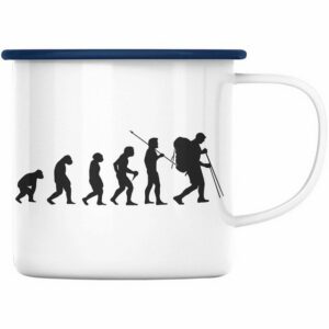 Trendation Thermotasse Trendation - Wandern Wanderer Geschenk Emaille Tasse Trekking Berge Evolution Geschenkidee für Wanderung Östereich