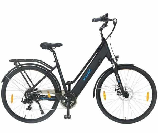 smartEC E-Bike Trekking Fahrrad Trek-28D Damen 28 Zoll, 7 Gang Shimano Tourney Schaltwerk, Kettenschaltung, Hinterrad-Nabenmotor, 468,00 Wh Akku, Batterie, Unterstützung 25 km/h Scheibenbremse 90km Reichweite Anfahrhilfe StVZO