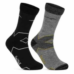 sockenkauf24 Funktionssocken Merino Wandersocken für Herren & Damen Outdoor Trekking Socken (Schw/Gr-Gr/Gelb, 2-Paar, 35-38) - 50101P