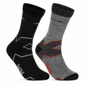 sockenkauf24 Funktionssocken Merino Wandersocken für Herren & Damen Outdoor Trekking Socken (Schw/Gr-Gr/Rot, 2-Paar, 35-38) - 50101P