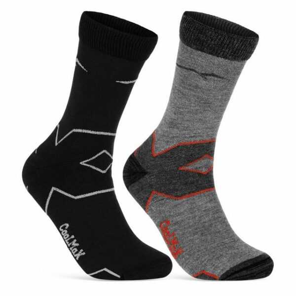 sockenkauf24 Funktionssocken Merino Wandersocken für Herren & Damen Outdoor Trekking Socken (Schw/Gr-Gr/Rot, 2-Paar, 35-38) - 50101P