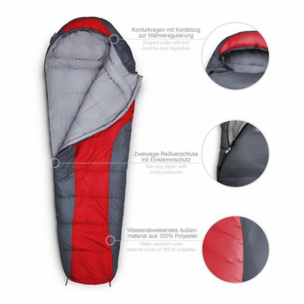 Lumaland Mumienschlafsack Where Tomorrow Camping Schlafsack mit Tasche, wasserabweisend Wärmekragen atmungsaktiv 230x80x55