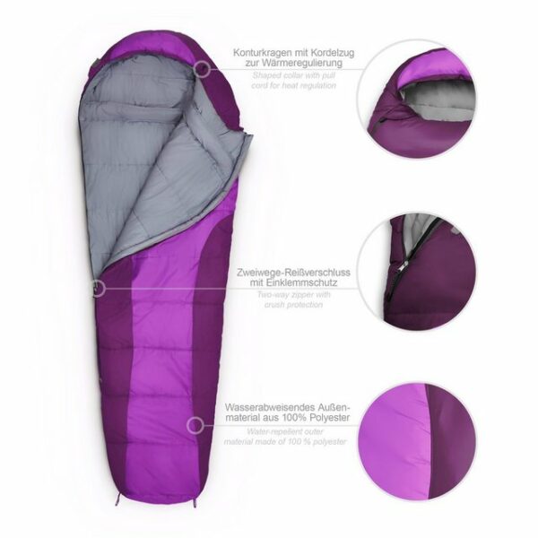 Lumaland Mumienschlafsack Where Tomorrow Camping Schlafsack mit Tasche, wasserabweisend Wärmekragen atmungsaktiv 230x80x55