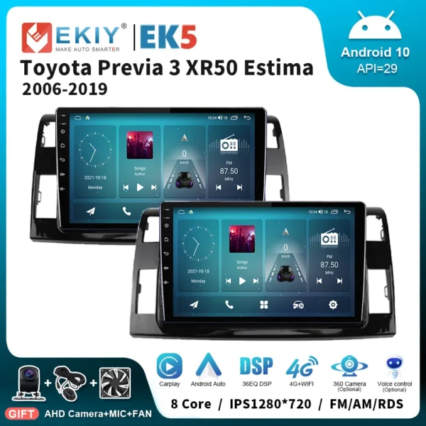 EKIY EK5 Android Auto Car Stereo For Toyota Previa XR50 3 III Estima 2006-2019 AI GPS Multimedia Video Player Carplay Autoradio