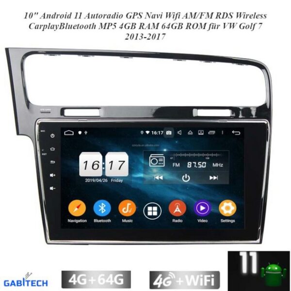 GABITECH 10" Android 11 Autoradio GPD BT 4+64 GB für VW Golf 7 2013-2017 Autoradio