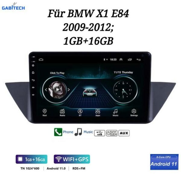 GABITECH 10" Android 11 Autoradio GPS Navi MP5 FM für BMW X1 E84 2009-2012 Autoradio (FM, AM, RDS, Can Bus, WiFi, Airplay & Miracast Mirror Link, Bluetooth, ASDP, Plug & Play, USB)