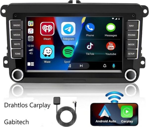 GABITECH 7 Zoll Android Carplay Autoradio für VW Golf 5/6 Passat B6, Tiguan Autoradio (FM-Radio, RDS, GPS-Navigation, Touchscreen, Lenkradsteuerung, Carplay, Bluetooth)