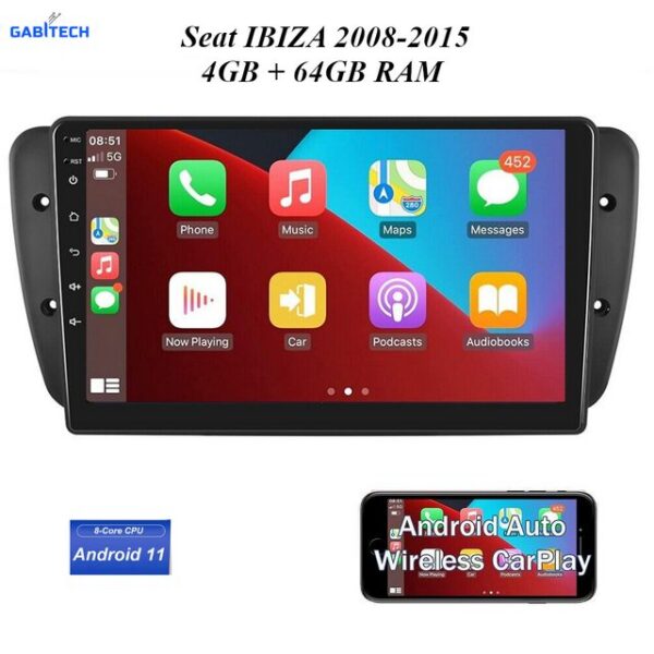 GABITECH 9" Android 11 Autoradio GPS Navi Für Seat IBIZA 2008-2015 Carplay 64GB Autoradio