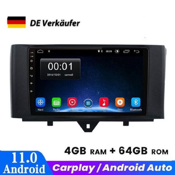 GABITECH Mercedes Smart Fortwo 451 2010-2015 9 Zoll Autoradio GPS Navi Carplay Autoradio