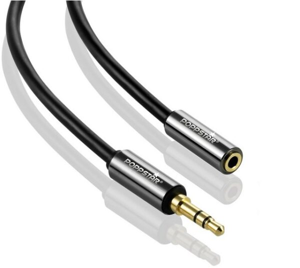 Poppstar Audio Kabel Klinke 3,5mm Klinkenkabel Stecker auf Buchse Audio-Kabel, 3,5-mm-Klinke, 3,5-mm-Klinke (100 cm), Verlängerungskabel für Kopfhörer Smartphone MP3-Player Kfz Autoradio