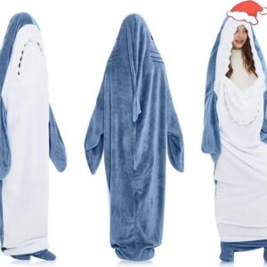 vokarala Hoodie Decke Schlafsack Zum Anziehen Hai Decke Kostüm blanket Mit Ärmeln Fleece Shark Blanket Tragbare Decke Geschenk für Erwachsene Jungen