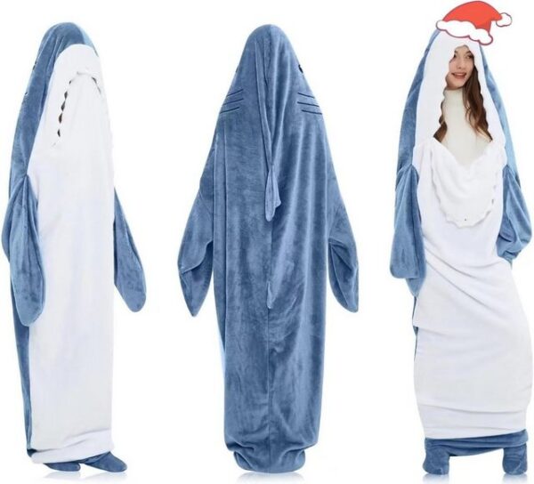 vokarala Hoodie Decke Schlafsack Zum Anziehen Hai Decke Kostüm blanket Mit Ärmeln Fleece Shark Blanket Tragbare Decke Geschenk für Erwachsene Jungen