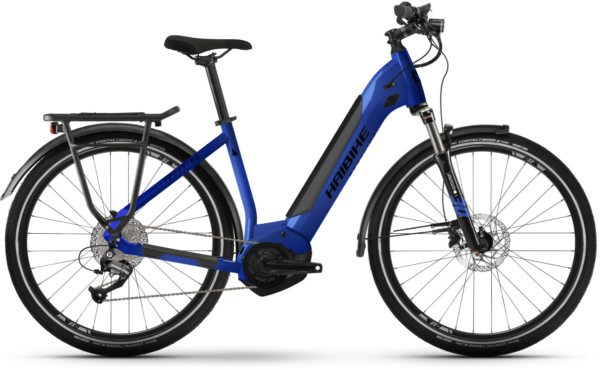 HAIBIKE Trekking 4 (500 Wh), 9 Gang Kettenschaltung, Damenfahrrad, Wave, Modell 2022, 27,5 Zoll 54 cm gloss blue/ matte black