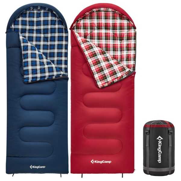 KINGCAMP Kinderschlafsack Cloud 300 Winter Decken Schlafsack XL Breit Baumwolle Farbe: red, Variante: Zipper Links