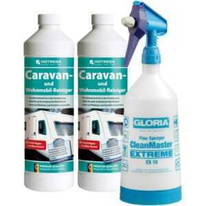 Caravan & Wohnmobil Reiniger Konzentrat 2x 1 Liter inkl. Sprühflasche 1 Liter - Hotrega