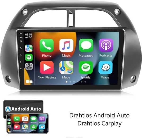 GABITECH Für Toyota RAV4 Android 13 Autoradio 9 Zoll BT GPS Navi 2001-2006 FM Einbau-Navigationsgerät (Bluetooth 5.0 Drahtlos Carplay. FM Radio. USB)