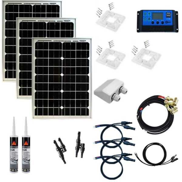 Lieckipedia - 60 Watt wählbar Solar Inselanlage pv 12V Basis Set Wohnmobil Caravan Boot