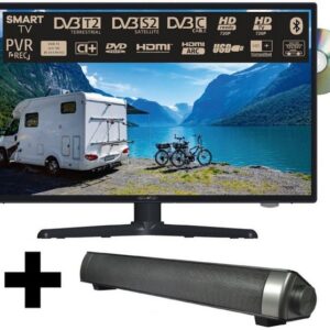 Reflexion LDDW19i+ LED-Fernseher (47,00 cm/19 Zoll, HD-ready, Smart-TV, DC IN 12 Volt / 24 Volt, Netzteil 230 Volt, Fernseher für Wohnwagen, Wohnmobil, Camping, Caravan, mit integriertem DVD-Player, inkl. Soundbar)