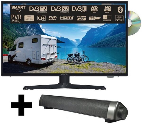 Reflexion LDDW19i+ LED-Fernseher (47,00 cm/19 Zoll, HD-ready, Smart-TV, DC IN 12 Volt / 24 Volt, Netzteil 230 Volt, Fernseher für Wohnwagen, Wohnmobil, Camping, Caravan, mit integriertem DVD-Player, inkl. Soundbar)