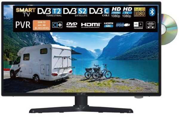 Reflexion LDDW24i+ LED-Fernseher (60,00 cm/24 Zoll, Full HD, Smart-TV, DC IN 12 Volt / 24 Volt, Netzteil 230 Volt, Fernseher für Wohnwagen, Wohnmobil, Camping, Caravan, mit integriertem DVD-Player)