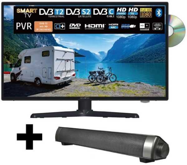 Reflexion LDDW24i+ LED-Fernseher (60,00 cm/24 Zoll, Full HD, Smart-TV, DC IN 12 Volt / 24 Volt, Netzteil 230 Volt, Fernseher für Wohnwagen, Wohnmobil, Camping, Caravan, mit integriertem DVD-Player, inkl. Soundbar)