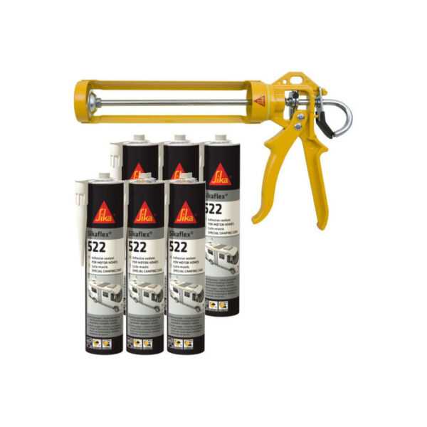 Sika - Caravan Pack - 6 flex 522 Caravan Mastic Kleber 300ml - MK2 evo Handpistole 300ml - Blanc