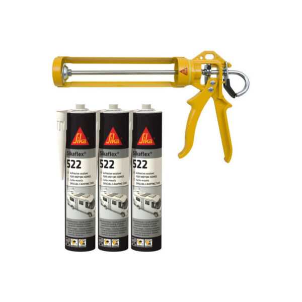 Sika - Pack Caravan 3 Mastixkleber flex 522 Caravan 300ml - Manuelle Spritzpistole MK2 evo 300 ml - Blanc