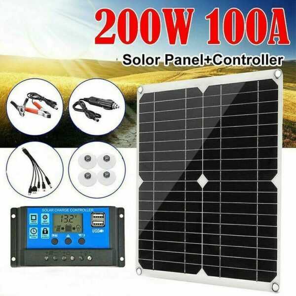 Tovbmup - 200W 60A 12V Solar Panel Kit Akkuladeregler Caravan Boot Outdoor,