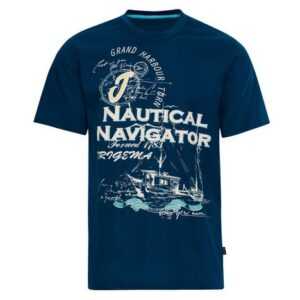 Trigema T-Shirt TRIGEMA T-Shirt mit großem Printmotiv "Nautical Navigator" (1-tlg)