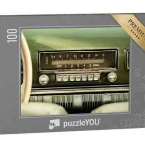 puzzleYOU Puzzle Vintage-Autoradio in einem grünen Oldtimer, 100 Puzzleteile, puzzleYOU-Kollektionen Vintage, Nostalgie, Historische Bilder