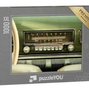 puzzleYOU Puzzle Vintage-Autoradio in einem grünen Oldtimer, 1000 Puzzleteile, puzzleYOU-Kollektionen Vintage, Nostalgie, Historische Bilder