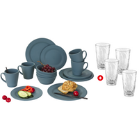 Berger Kynne Geschirr-Set 16-tlg. Blau + 4 Longdrinkgläser - Kunststoff und Melamin Geschirr-Sets EAN:4036231084652