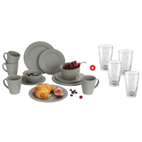 Berger Kynne Geschirr-Set 16-tlg. Grau + 4 Longdrinkgläser - Kunststoff und Melamin Geschirr-Sets EAN:4036231084669