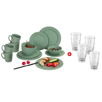 Berger Kynne Geschirr-Set 16-tlg. Grün + 4 Longdrinkgläser - Kunststoff und Melamin Geschirr-Sets EAN:4036231084676