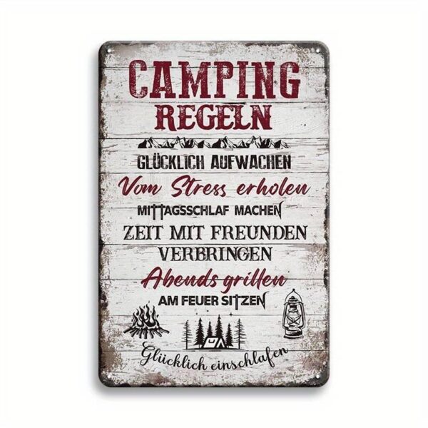 Blechschild Campingregeln Glücklich aufwachen