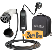 Absina Mobile Ladestation Typ 2 zum Laden an Haushaltssteckdosen für Elektroautos 3 kW / 13 A / 6 Meter - Batterie-Ladegeräte EAN:0799268274185