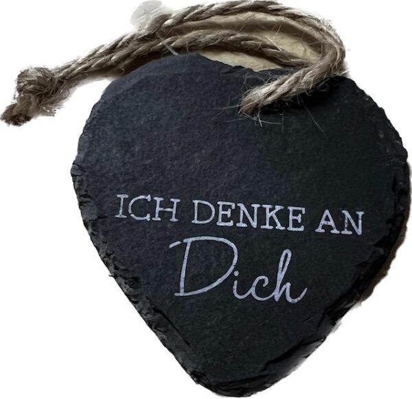 Schieferplatte Herz mit Spruch: "ICH DENKE AN Dich" Deko Geschenk